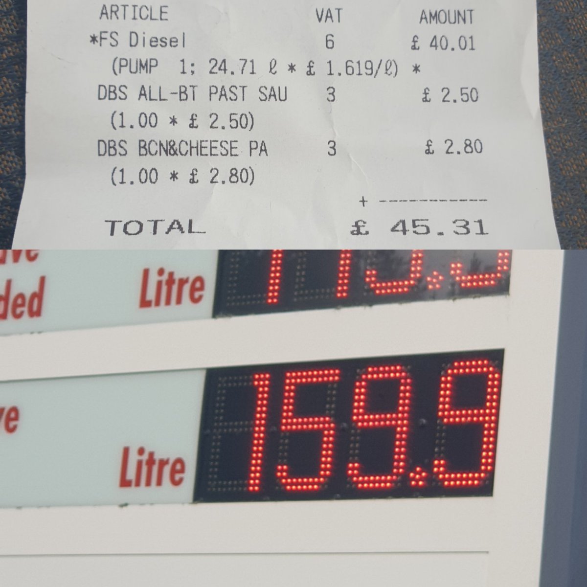 It's tough enough in the music industry without being ripped off by big companies like <a href="/Shell/">Shell</a>! Price advertised for diesel at Tot Hill Services £1.599. Price charged at pump £1.619. So deceitful!