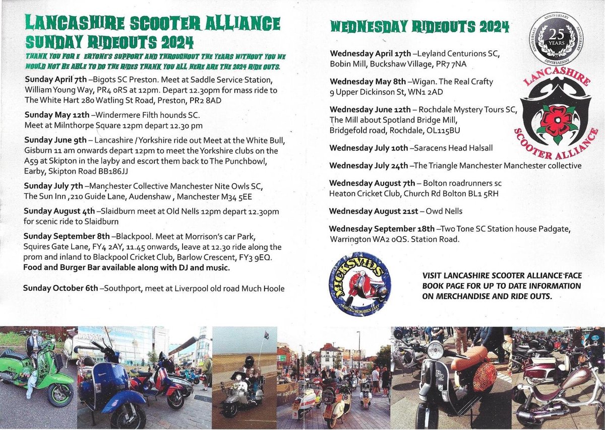 Paul_Maloney1's tweet photo. Lancashire Scooter Alliance Ride-outs 2024 🛵

✊ #lancashirescooteralliance ✊

#airbrushing #vespa #scooters #riddennothidden #scooterscene #classicscooters #scooterrallies #scooterboys #scootergirls #northernsoul #twotone #scooterriders @ScooteringMag @PaulWalford7 https://t.co/sug7clH7mB