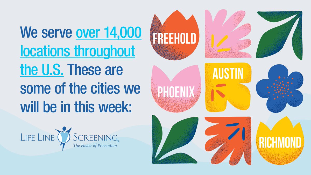 Life Line Screening will be in Freehold, Austin, Phoenix, Richmond and many more locations this week. We screen over 15,000 customers per week. Click the link to find a location near you today llsa.social/X