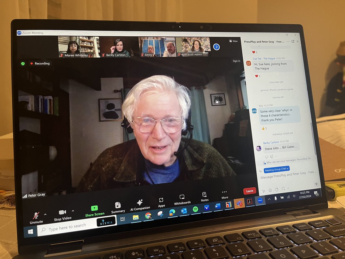 Maree Whiteley🌏👫 (@mareewhiteley) on Twitter photo Peter Gray defines #play
✅Child initiated
✅Intrinsically motivated
✅Has Rules
✅Highly #creative & imaginative, full of hypothetical, deductive reasoning👌🏽
Press Play webinar <a href="/Letsgetplayful/">Press Play</a> #learningpioneers
<a href="/kymscott5/">Kym Scott #PressPlay</a> <a href="/beckycarlzon/">Becky Carlzon</a> <a href="/InquiryPlay/">SeanInquiryPlayParis</a> Peter Gray defines #play
✅Child initiated
✅Intrinsically motivated
✅Has Rules
✅Highly #creative & imaginative, full of hypothetical, deductive reasoning👌🏽
Press Play webinar <a href="/Letsgetplayful/">Press Play</a> #learningpioneers
<a href="/kymscott5/">Kym Scott #PressPlay</a> <a href="/beckycarlzon/">Becky Carlzon</a> <a href="/InquiryPlay/">SeanInquiryPlayParis</a>