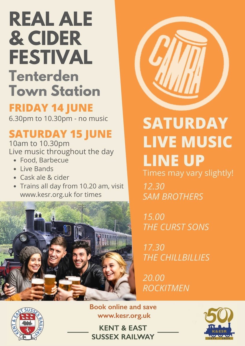 Real Ale and Cider Festival Bands have been announced!!! Book now kesr.org.uk