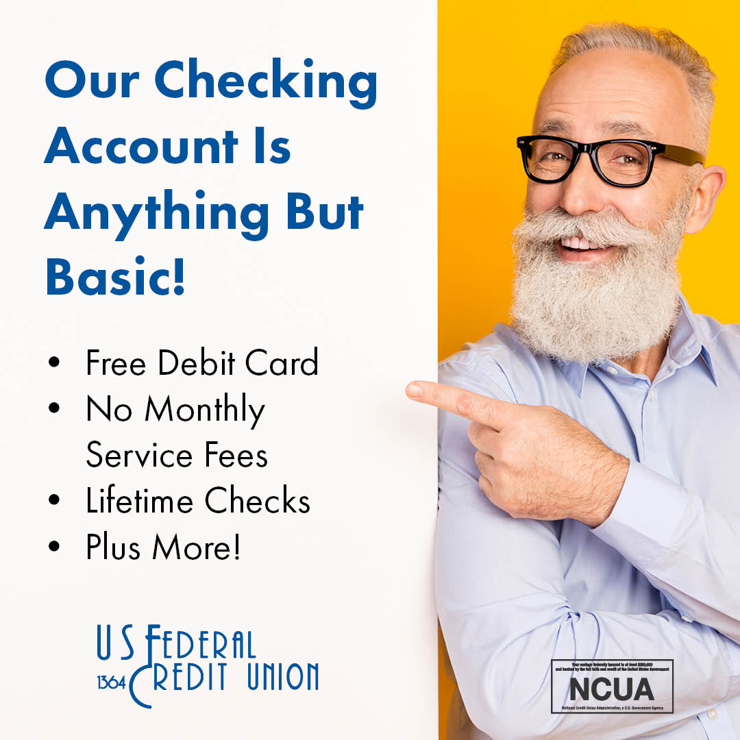 usfederalcu's tweet photo. USFCU's checking account is anything but basic. We offer you a free debit card, no monthly service fees, lifetime checks, and so much more. If you don't have a checking account with USFCU, then you need to come see what you're missing. https://t.co/Emk9vmlMnx https://t.co/wqvf9jR6aW