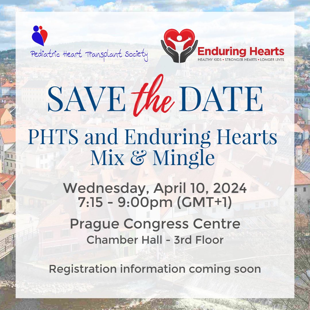 PHTSociety (@phtsociety) on Twitter photo Save the Date! Join <a href="/PHTSociety/">PHTSociety</a> and <a href="/EnduringHearts/">Enduring Hearts</a> in Prague for a Mix and Mingle, Wednesday, April 10th at 7:15pm. Registration information coming soon! #ISHLT2024 Save the Date! Join <a href="/PHTSociety/">PHTSociety</a> and <a href="/EnduringHearts/">Enduring Hearts</a> in Prague for a Mix and Mingle, Wednesday, April 10th at 7:15pm. Registration information coming soon! #ISHLT2024