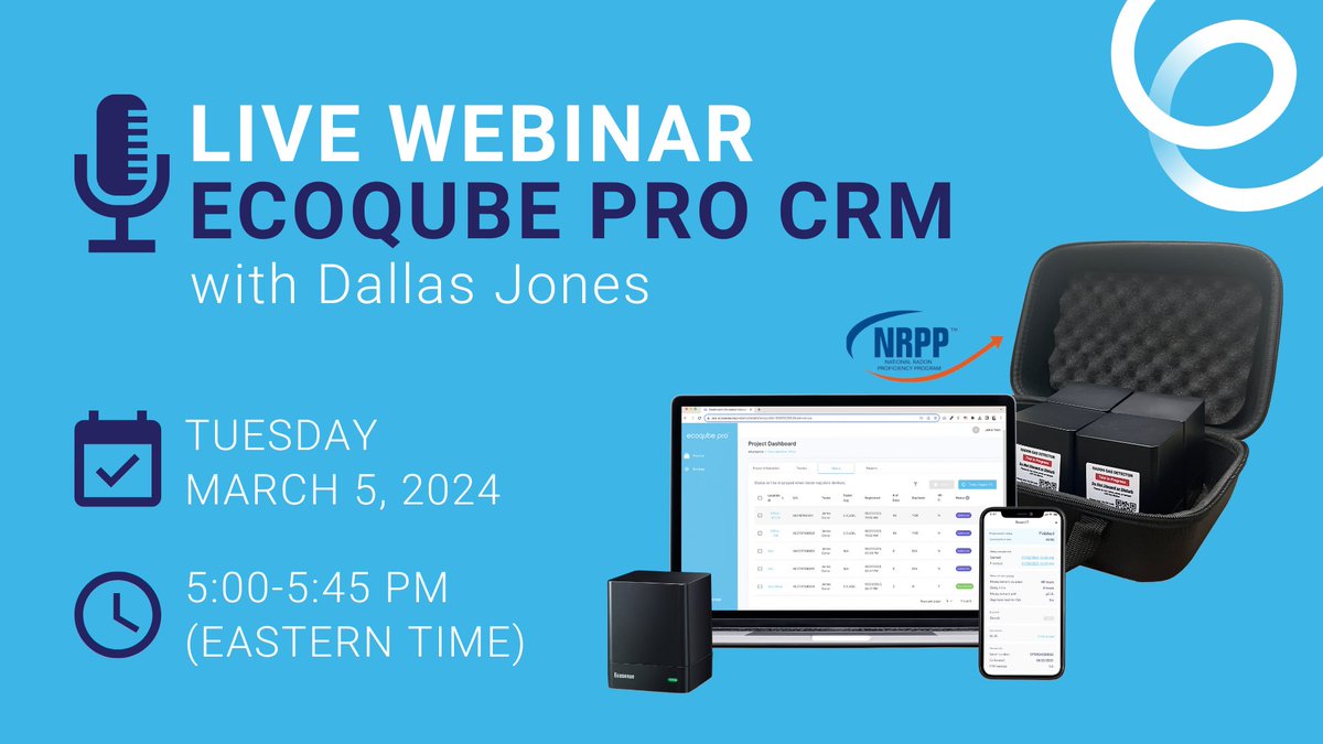Mark your calendars for Tue, Mar 5th @ 5pm EST! 🗓️ You are invited to our exclusive #livewebinar : NRPP-approved, cost-effective #radon testing concept - reinvented with EcoQube Pro CRM. Save your spot👉 ecosense.io/pages/ecosense…