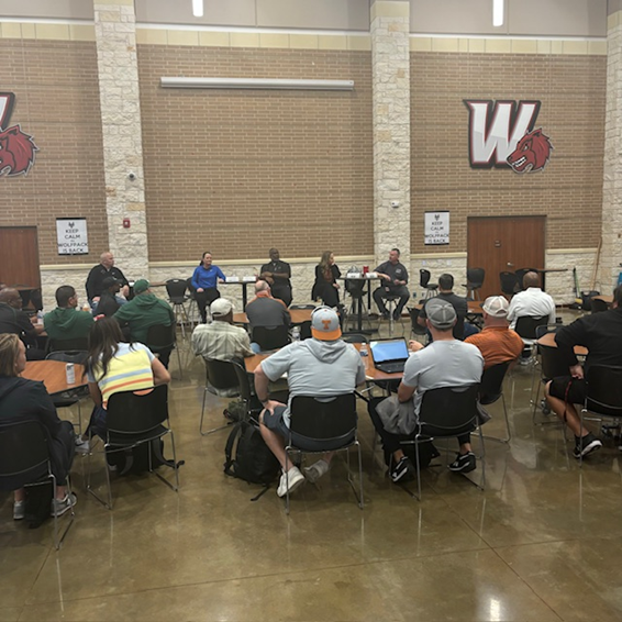 PfISDAthletics's tweet photo. Thank you to Coach LaPlante, Coach Hoffman of @HuttoISD and Coach McCartney & Coach Burton of @pfisd last night. The knowledge and advise shared last night @WeissHighSchool was great! Special🗣️to the coaches that took the time to attend and grow in their profession. #YouGotBetter https://t.co/HtkPMWAbnr