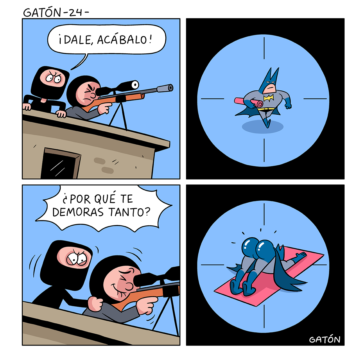 🦇🦇🦇
Descubre la viñeta secreta en Patreon  
Suscríbete patreon.com/gaton/
.
 #humor #meme #comic #buttman #batman #sniper