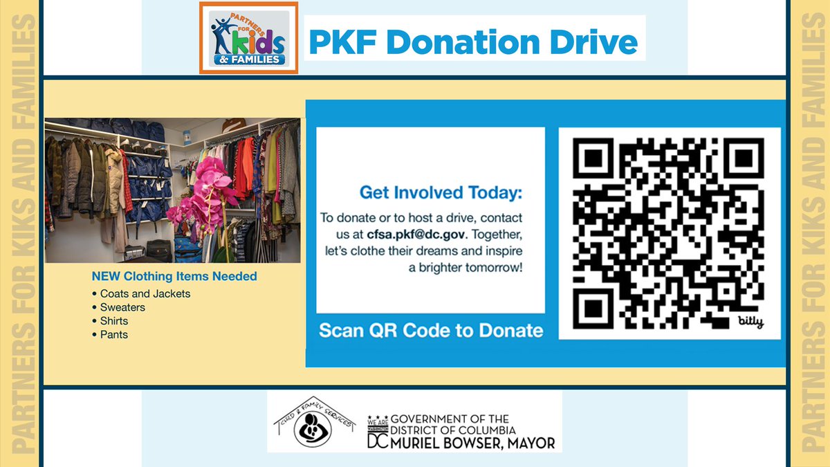 DC CFSA (@dccfsa) on Twitter photo Join us in making a difference! Scan the QR code to donate new clothing items & empower those in need to dress for success. Feeling extra motivated? Start a clothing drive! Contact us at cfsa.pkf@dc.gov to get started. #ClothingDrive #DonateFashion #InspireChange Join us in making a difference! Scan the QR code to donate new clothing items & empower those in need to dress for success. Feeling extra motivated? Start a clothing drive! Contact us at cfsa.pkf@dc.gov to get started. #ClothingDrive #DonateFashion #InspireChange