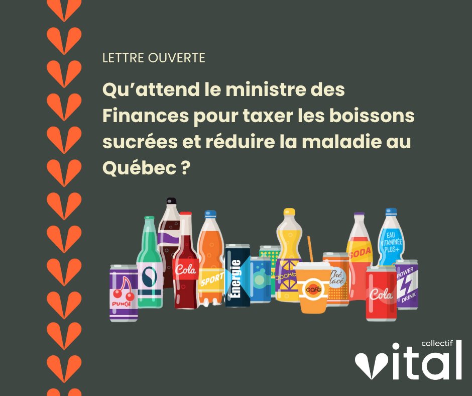 À quelques jours du budget, avec Capsana, Cœur + AVC, la Société canadienne du cancer et l’Observatoire de la prévention de l'ICM, nous invitons <a href="/EricGirardMFQ/">Eric Girard</a>  à taxer les boissons sucrées. Découvrez notre lettre ouverte publiée dans La Presse 👉bitly.ws/3eiNV.