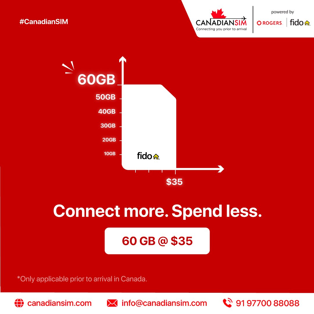 Enjoy seamless connectivity on the go. Stream more with limited offers at CanadianSIM. 

#60GBPlan #CanadianSIM #Dataplans #CanadianSIMoffers #MobileLife #DataFreedom #CanadianAdventures #Streaming #moredata #ExploreWithDATA #TechLife