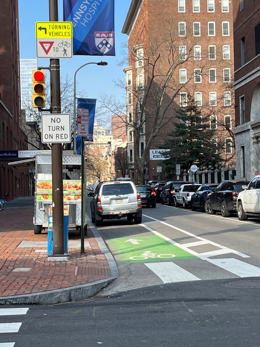 thenickpaj's tweet photo. @PhilaParking car parked blocking bike lane on busy section of Spruce at 9th St #unblockbikelanes https://t.co/UhGFd4mbXz