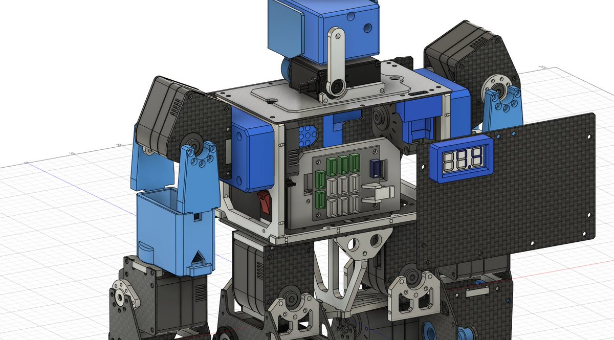 腕が規定より10cm近く短いので攻撃とかはお話になりませんが、作りたいロボットの方向性が違うので仕方ありません。 可愛くて美しい歩行ができるロボットを目指したのが新しいロボットのリーダーズ「子供ブルー」です。23軸もあるので体重は1300gです^^;; 首を左右に振ることができます（無駄機能）