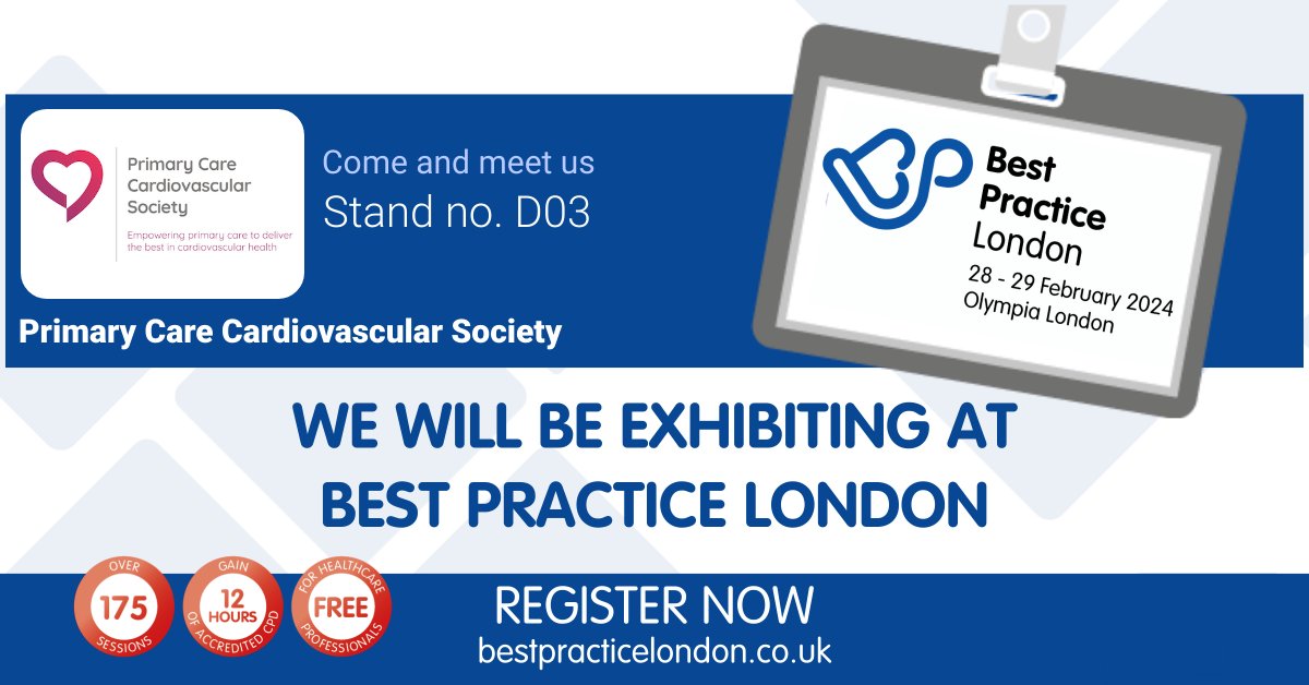 Tomorrow we'll be at #BestPracticeLondon Come and visit us on Stand D03. Register to hear @DrRajThakkar on 29 Feb discuss CKD as a risk factor for CVD at 11:45 in GP Clinical Theatre 2 rfg.circdata.com/publish/BPL24/…