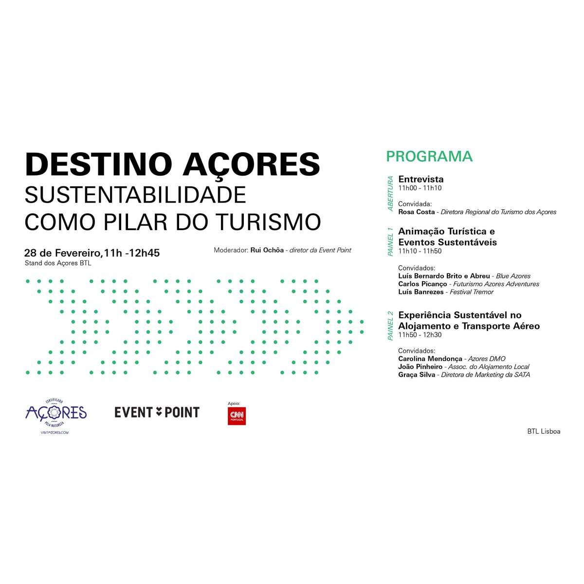 🌿 “Destino Açores: Sustentabilidade como Pilar do Turismo” é o tema da conferência que o Visit Azores e a Event Point organizam amanhã na <a href="/BolsaTurismoLx/">BTL</a>, a partir das 11h.

A conferência decorre no stand do Visit Azores e é moderada por <a href="/ruiochoa/">Rui Ochoa</a>, diretor da Event Point.