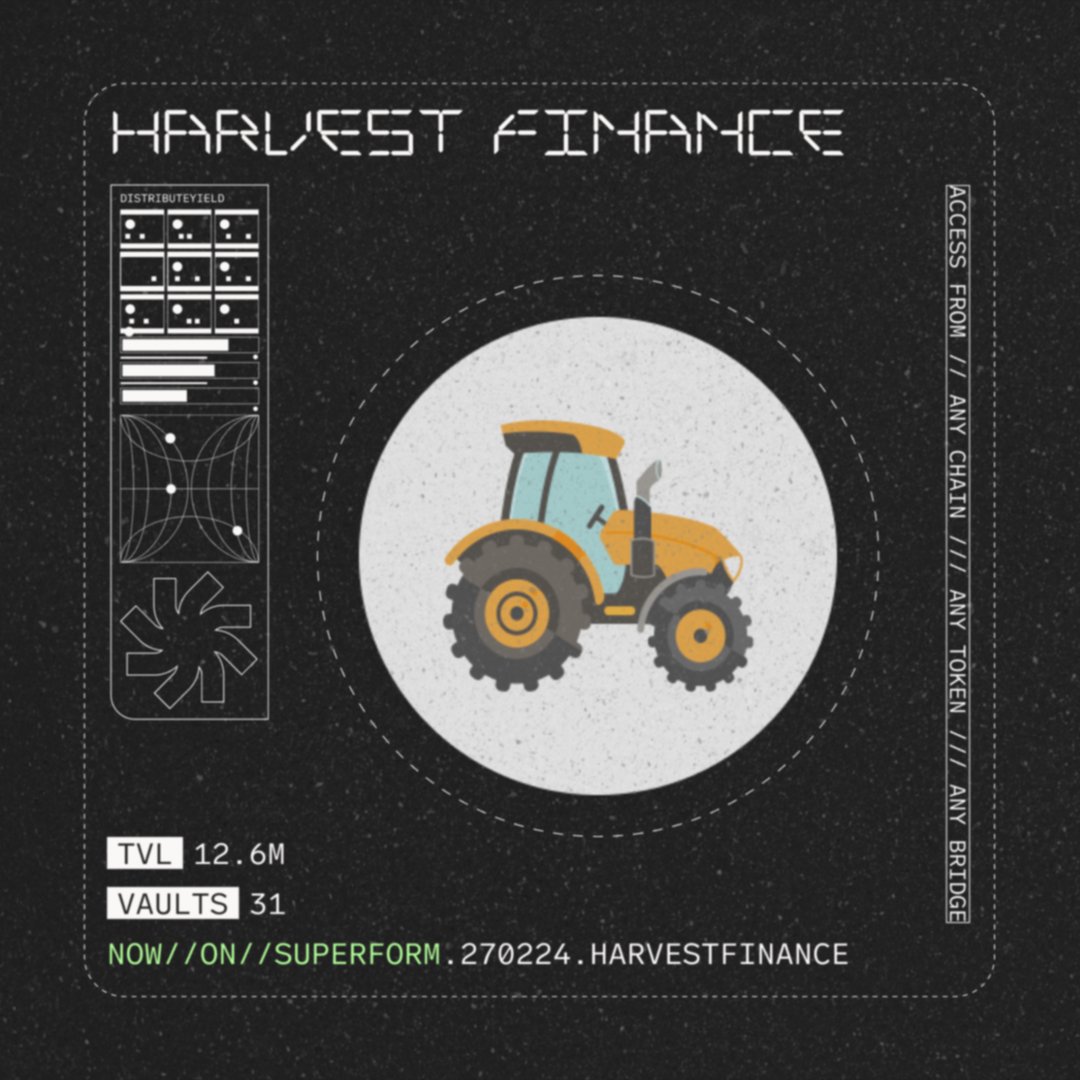 GM Farmers 👨‍🌾 @harvest_finance vaults are now available on Superform! 🚜 Access OG DeFi from any chain: app.superform.xyz/protocol/harve…