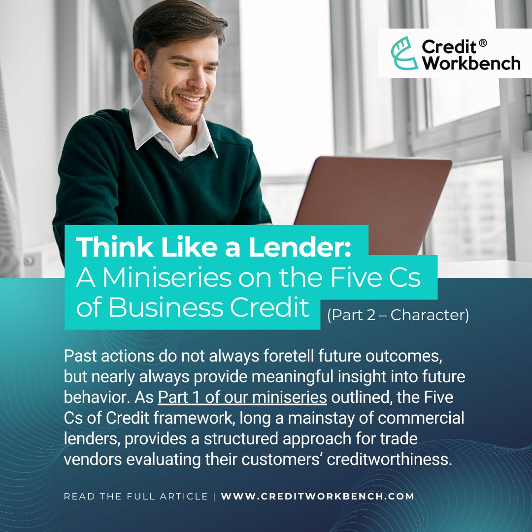 The first C of Credit, Character, assesses a customer’s willingness, intent, and ability to pay its debts as they become due, based in large part on past actions and reputation.
Read the full article by visiting creditworkbench.com/think-like-a-l…
#credit #business #creditapplication