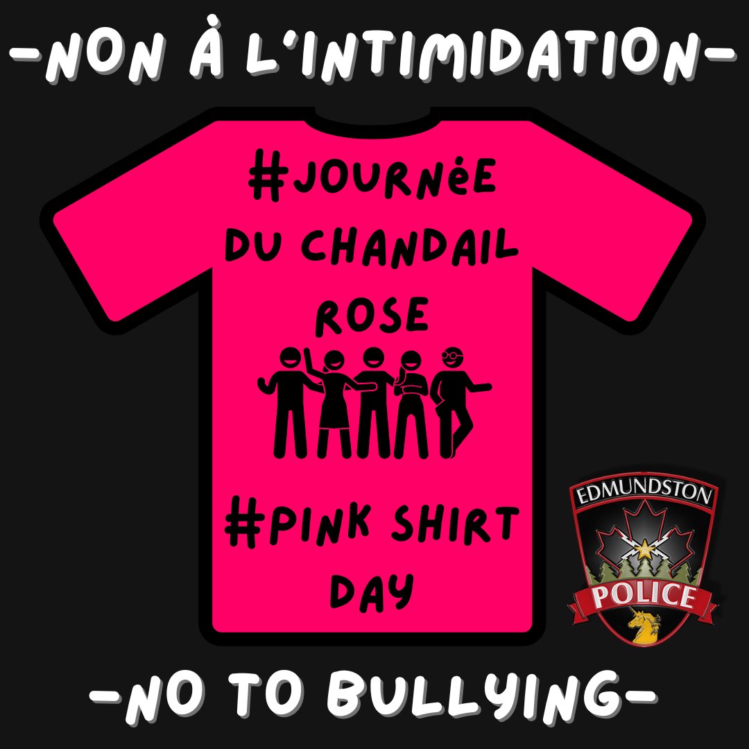 JOURNÉE DU CHANDAIL ROSE 🩷
Sensibilise la population à l’intimidation à l’école, au travail, à la maison et en ligne. #edmundston #forcepoliciere
-----
PINK SHIRT DAY 🩷
Raises awareness about bullying in schools, workplaces, at home and online.