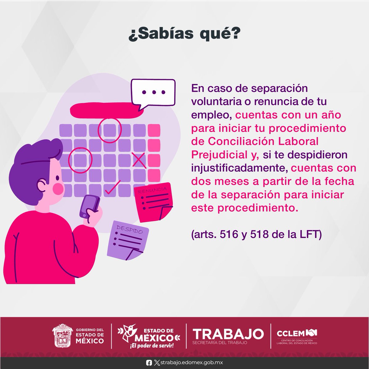 Es importante que conozcas los Términos de Prescripción que tienen las y los trabajadores para ejercer acciones, contenida en los artículos 516 y 518 de la Ley Federal del Trabajo (LFT), así como sus excepciones. Para más información consulta la #LFT en bit.ly/3KRp5cK