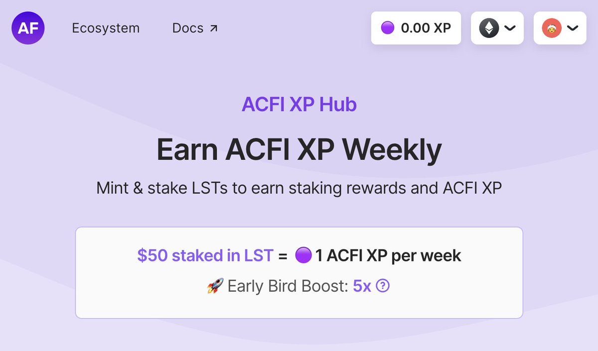 We are pleased to announce the long-awaited launch of $ACFI XP Hub! 🔥 accumulated.finance/xp Stake $MANTA, $ZETA, $VLX, $WACME (and more LSTs on the way) on Accumulated Finance, earn staking rewards and ACFI XP points! 🟣 1. $ACFI XP will be distributed every week to every…