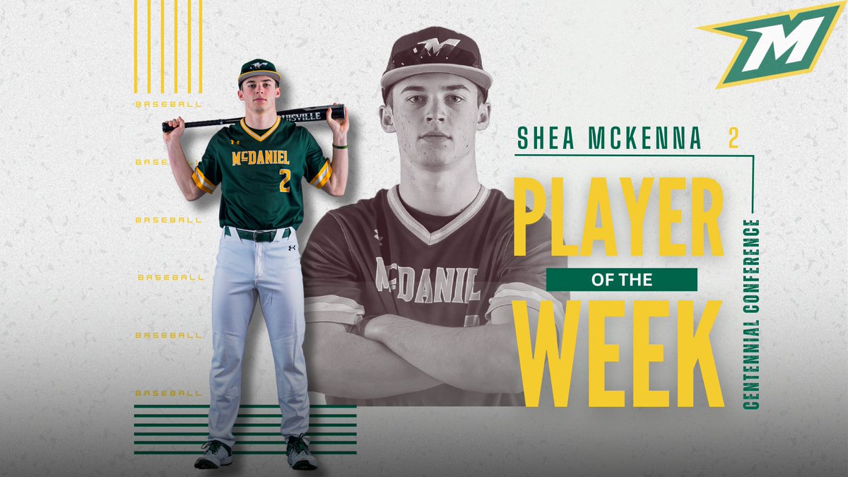 .@McDaniel_BASE freshman Shea McKenna was named @CentennialConf Player of the Week on Tuesday. It is the second-straight season a Green Terror has begun his career by being named player of the week. INFO: bit.ly/49MB1aM #GetOnTheHill #d3baseball