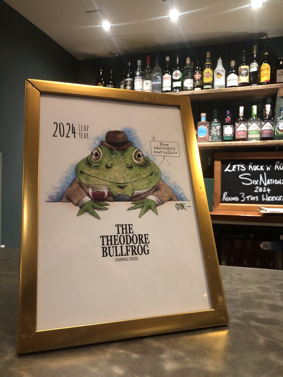 Leap Year! A favourite at the Theodore - and for 2024 it means AN EXTRA THURSDAY THIS MONTH!!!! Here’s a sketch done b y our talented regular, the inimitable Mark Winter @chicanepictures . Look at that lovely bullfrog, how happy he is to have an extra Thursday to celebrate life!