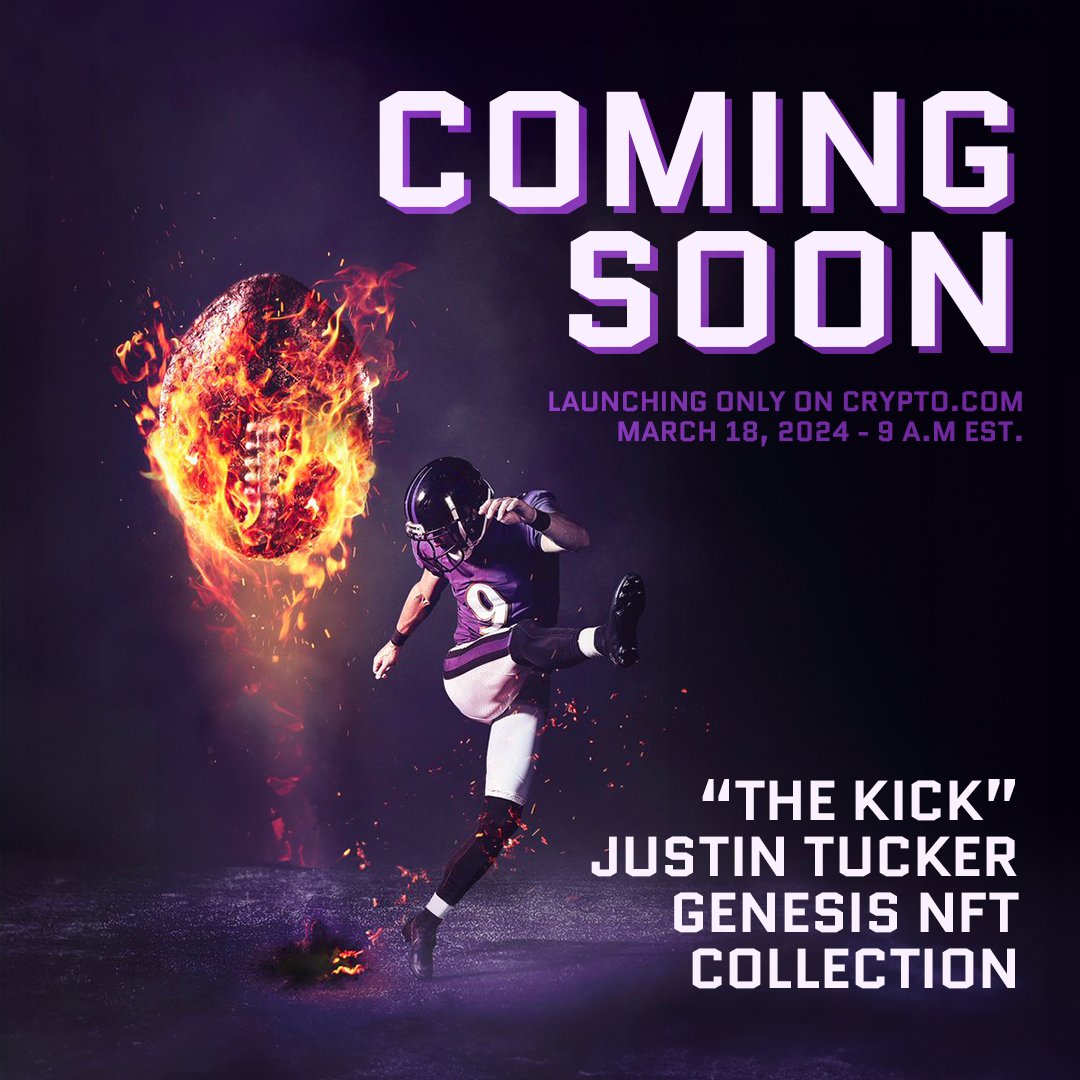 Crypto.com NFT (@cryptocomnft) on Twitter photo Teaming up with <a href="/jtuck9/">Justin Tucker</a> for an unforgettable NFT drop.
Celebrate Justin Tucker's iconic #TheKick with an exclusive NFT collection designed by D-O-M <a href="/sctreacy/">Sean Treacy</a>.
Launching exclusively on Crypto.com! 🏈🚀 #NFLHistory #TuckerNFTLaunch Teaming up with <a href="/jtuck9/">Justin Tucker</a> for an unforgettable NFT drop.
Celebrate Justin Tucker's iconic #TheKick with an exclusive NFT collection designed by D-O-M <a href="/sctreacy/">Sean Treacy</a>.
Launching exclusively on Crypto.com! 🏈🚀 #NFLHistory #TuckerNFTLaunch