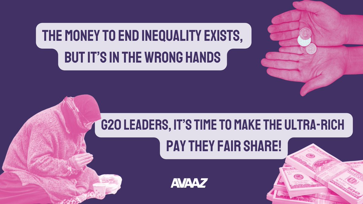 💰G20 leaders are meeting tomorrow in Brazil with a huge responsibility: kickstart a definitive plan to put billionaires' tax money in favor of social equality. More than 640,000 voices are demanding they move now to #TaxTheRich and we will keep pressure high, asking leaders like