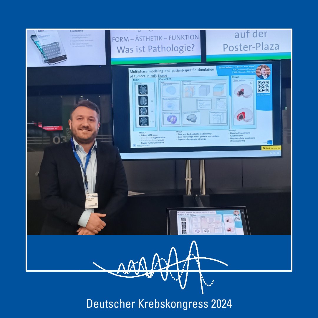 Thrilled to share that our colleague, Marlon Suditsch, had the opportunity to present #OncoFEM at the German Cancer Congress 2024! OncoFEM, an Open Access Software, leverages patient-specific imaging data to solve mechanical boundary problems and predict tumor evolutions.