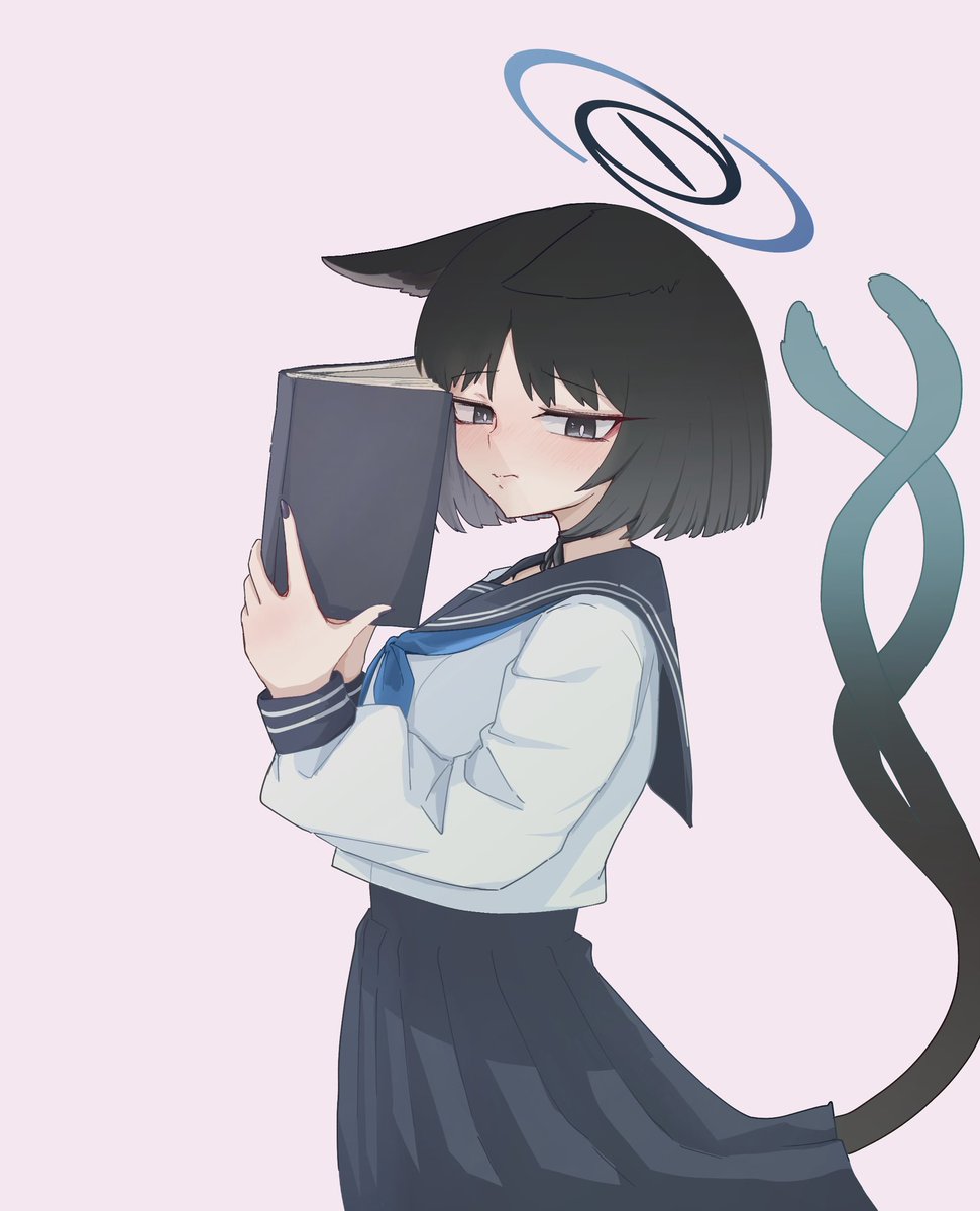 kikyou (blue archive) 1girl solo animal ears tail black hair book halo  illustration images