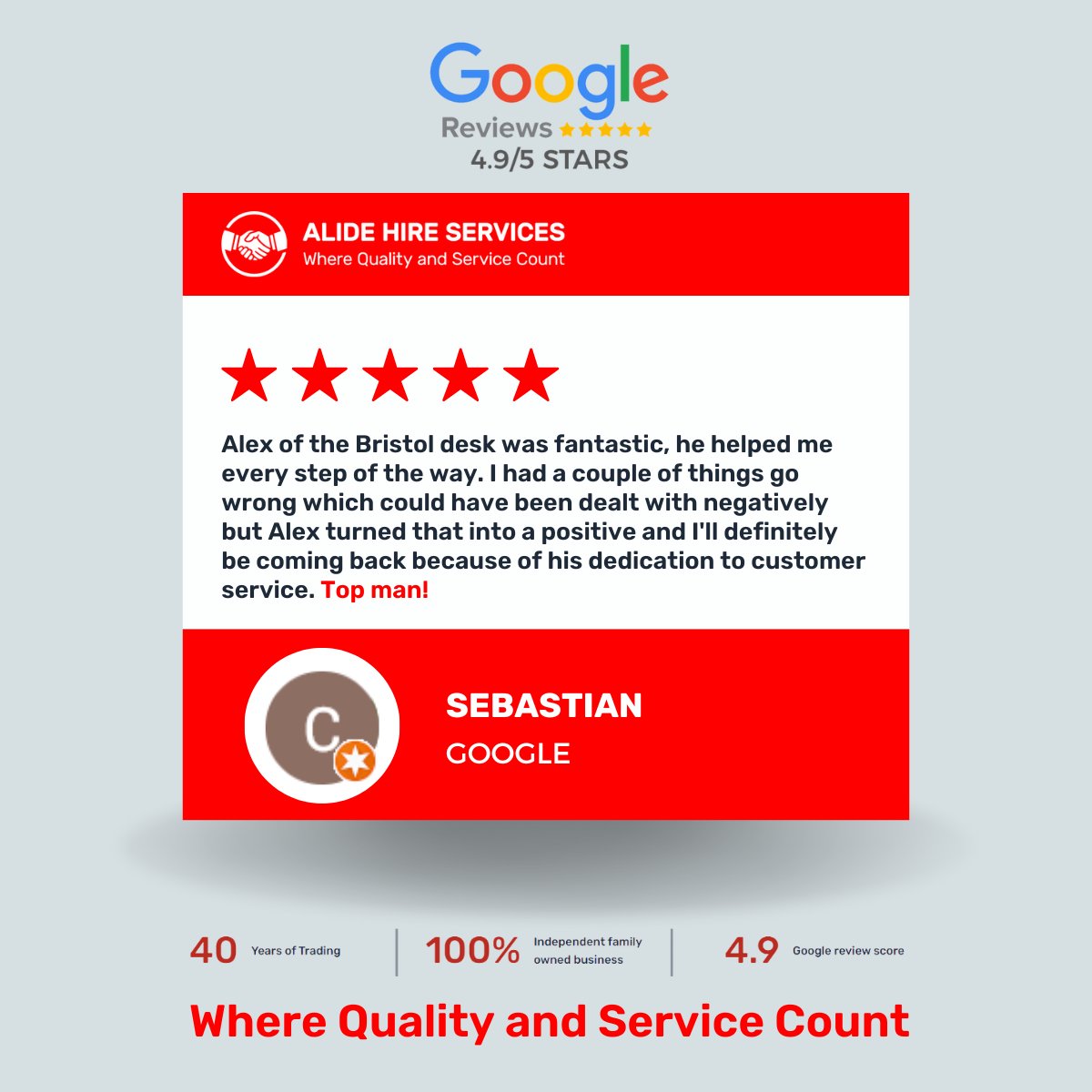 A massive shoutout to Sebastian for the fantastic feedback on your experience! 🌟 We're over the moon to hear that you were pleased with our service. Thank you for choosing us and for taking the time to share your thoughts! 🙏 #CustomerAppreciation #AlideHire #ThankYouSebastian