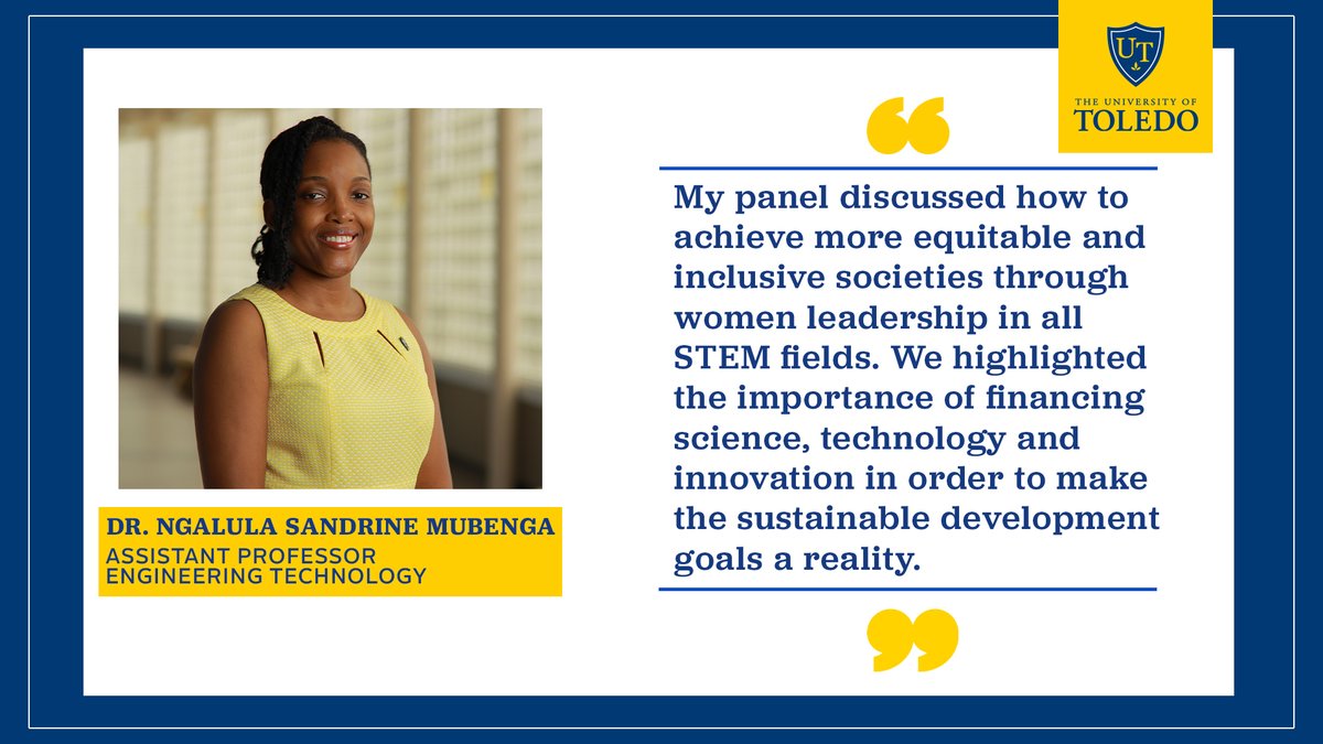 Dr. Ngalula Sandrine Mubenga, an assistant professor in the Department of Engineering Technology, spoke about supporting women leaders in STEM fields at the 9th International Day of Women and Girls Assembly at the United Nations. ➡️myut.link/xzm