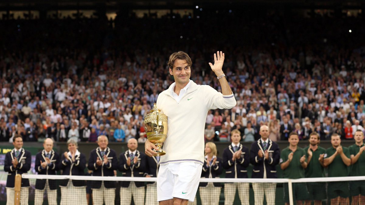 fedballelite's tweet photo. Roger Federer won his 7th Wimbledon and solidified his status as the GOAT 🐐 https://t.co/UdoB4WSwLx