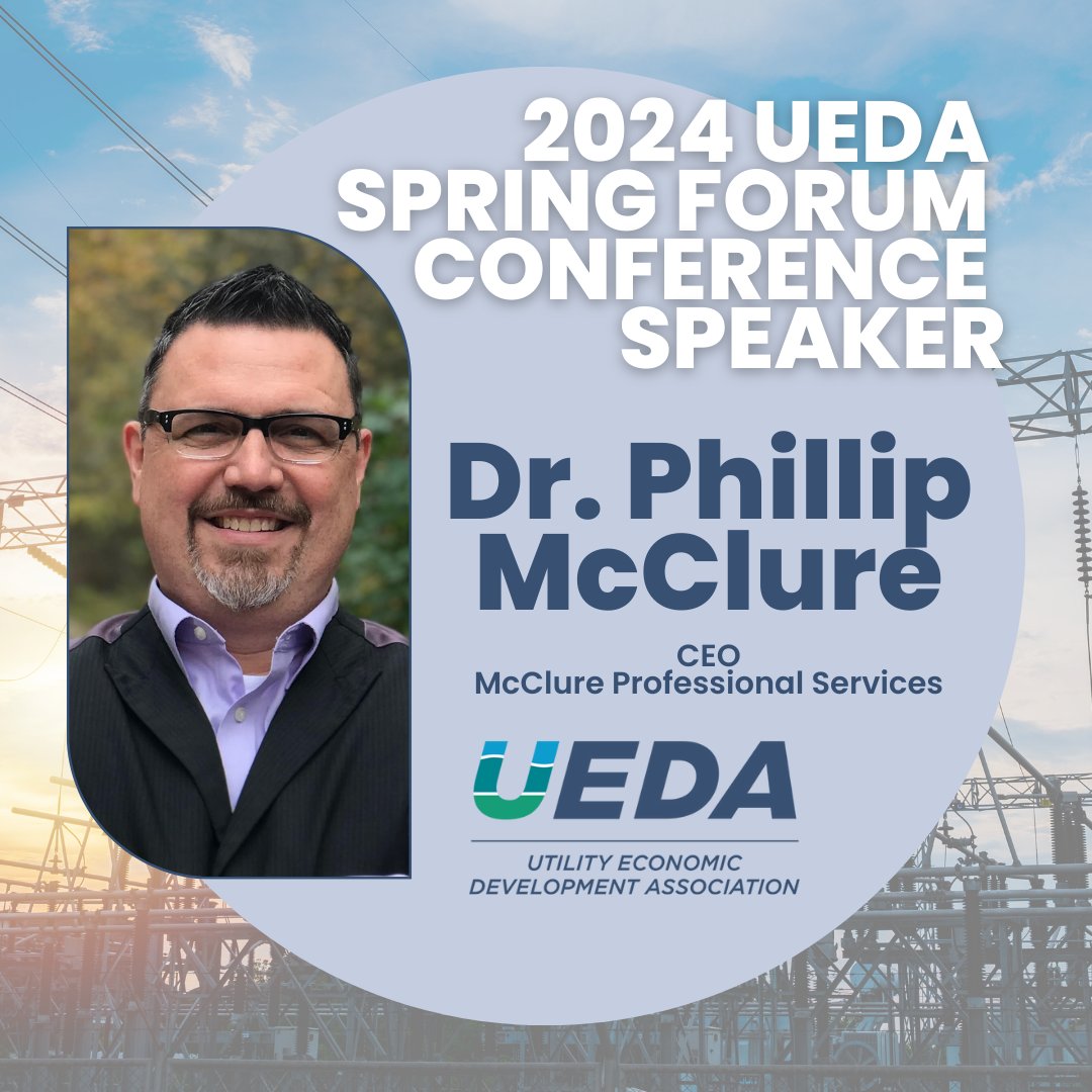 UEDA Spring Forum Speaker Announcement! 

Join UEDA this April in New Orleans and hear from Phillip McClure, CEO of McClure Professional Services.

Registration is open here: lnkd.in/gZcKA4QK

#UEDA #UEDASpringForum #Utilities #EconomicDevelopment