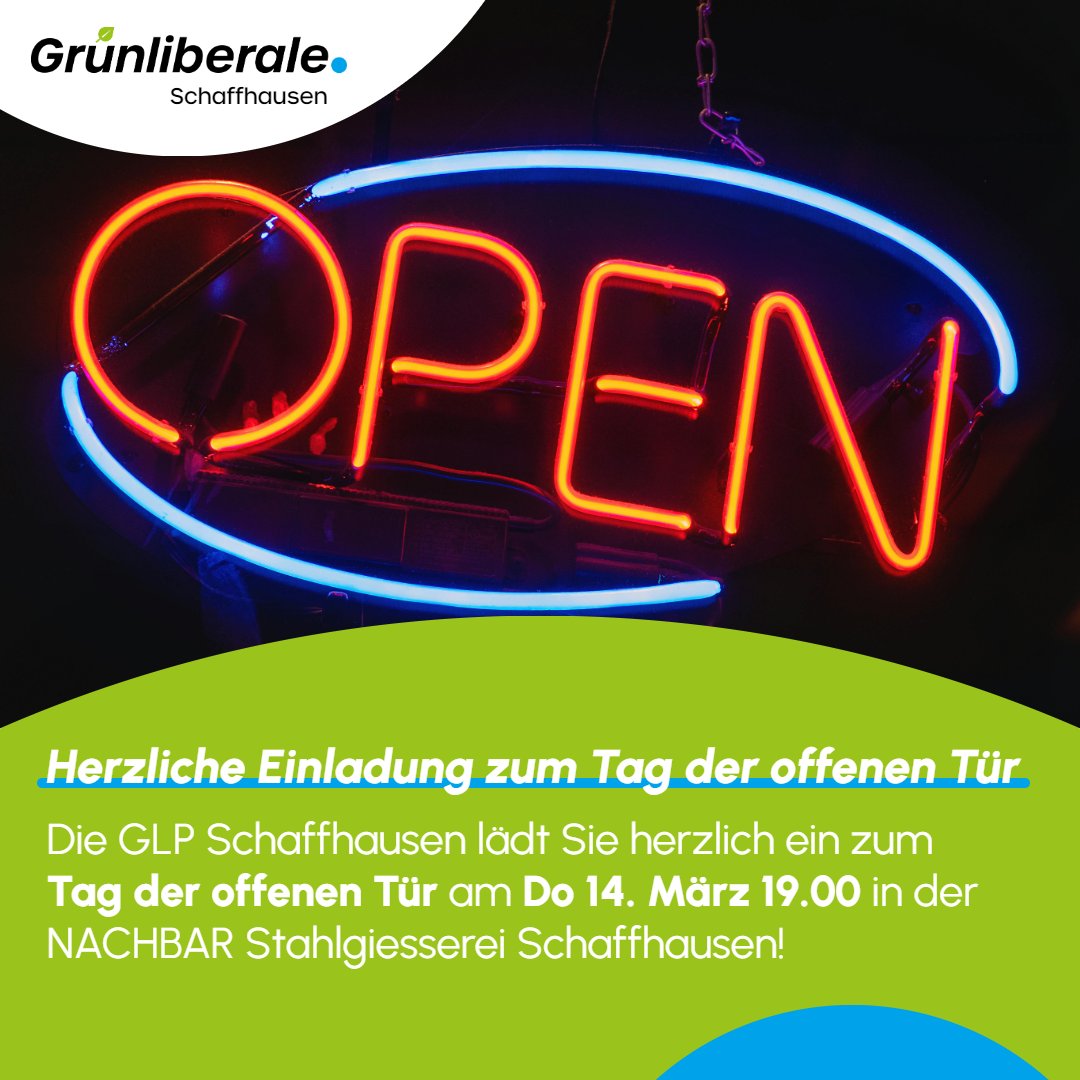grunliberale_sh's tweet photo. Nächsten Donnerstag: Tag der offenen Tür der GLP Schaffhausen! Du möchtest uns kennenlernen? Komm vorbei! Mit Vortrag von Solarpionier Thomas Böhni: «Solarenergie - Das Neuste zum Thema für Mieter, Hausbesitzer &amp; Anleger». ☀️💡
🕖 Do 14.03. um 19h
📍 NACHBAR, Stahlgiesserei SH https://t.co/qzPPFMnQgb