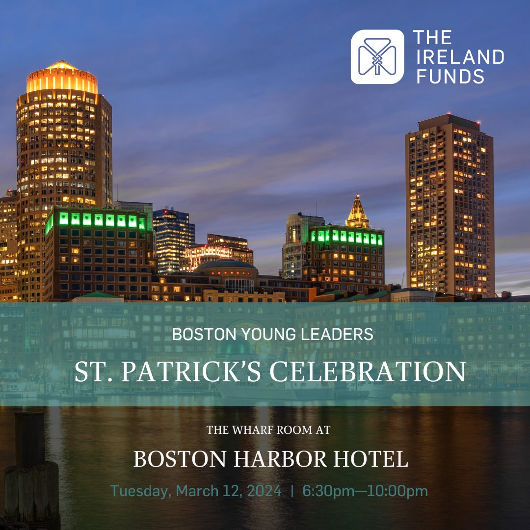 TheIrelandFunds's tweet photo. The Ireland Funds invites you to join us for the Boston Young Leaders St. Patrick’s Celebration on March 12 at Boston @HarborHotel. Come enjoy live Irish music with @DevriBoston, silent auction items and much more. Celebrate the St. Patrick's season, party with a purpose, and help us do great things for the island of Ireland.

Tickets and more information at https://t.co/RBbhPaFK9D

#TheIrelandFundsIsThere