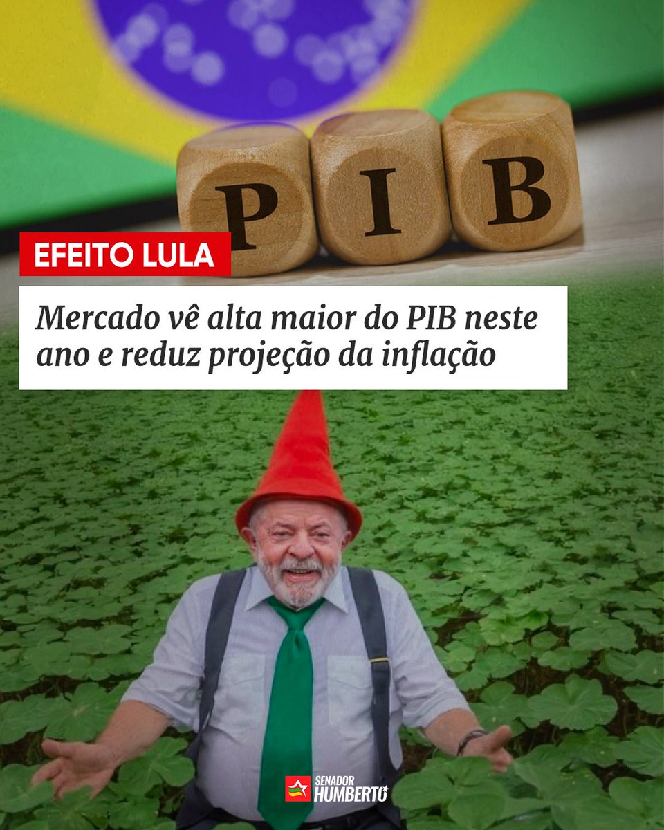 O governo Lula segue superando as expectativas do mercado, que agora prevê PIB maior e inflação menor. É o efeito Lula!