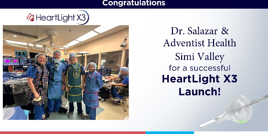 Big congrats to Dr. Miguel Salazar for his first success with HeartLight X3! Thanks to Dr. Arjun Gururaj @ Sunrise Hospital, Las Vegas & the EP team @ Adventist Simi Valley for their support. Together, we're advancing heart care! #Cardiofocus #X3Vision #epeeps #Afib