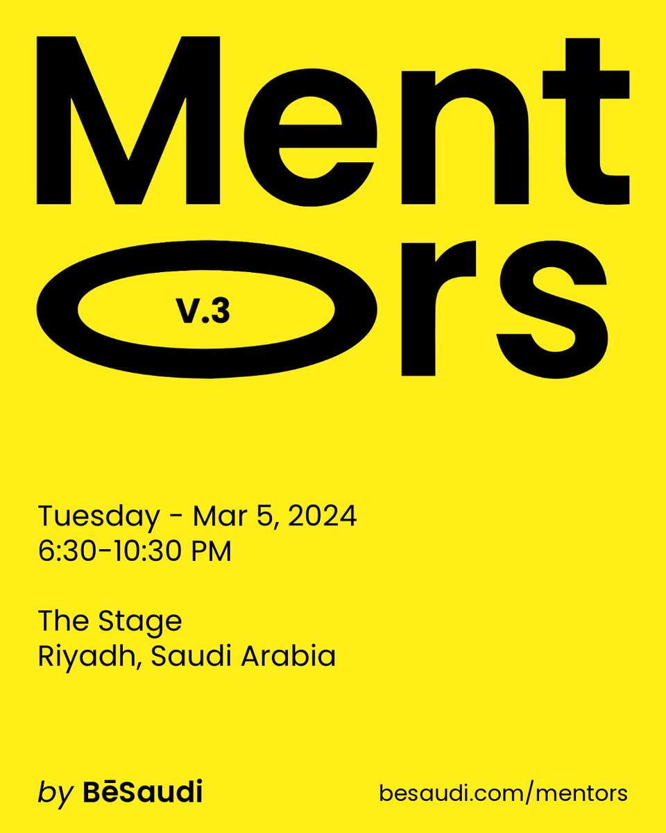 أهلا بكم في لقاء منتورز الثالث والذي سيقام هذه المرة في ذا ستيج يوم الثلاثاء 5 مارس 2024.

نستضيف فيه ثلاثة متحدثين من ثلاثة مجالات إبداعية، نركز فيها على جانب الإدارة الإبداعية، التواصل الإبداعي، وصناعة الصوت.

سيتم الإعلان عن التذاكر وبقية التفاصيل قريبا.