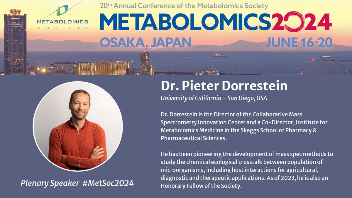Happy to introduce our lineup of Plenary speakers for #MetSoc2024, starting with Dr. Pieter Dorrestein. Join us at the Opening Session for his lecture: The Emerging Big Data Era in Metabolomics/Lipidomics: Discovering New Molecules at the Repository Scale