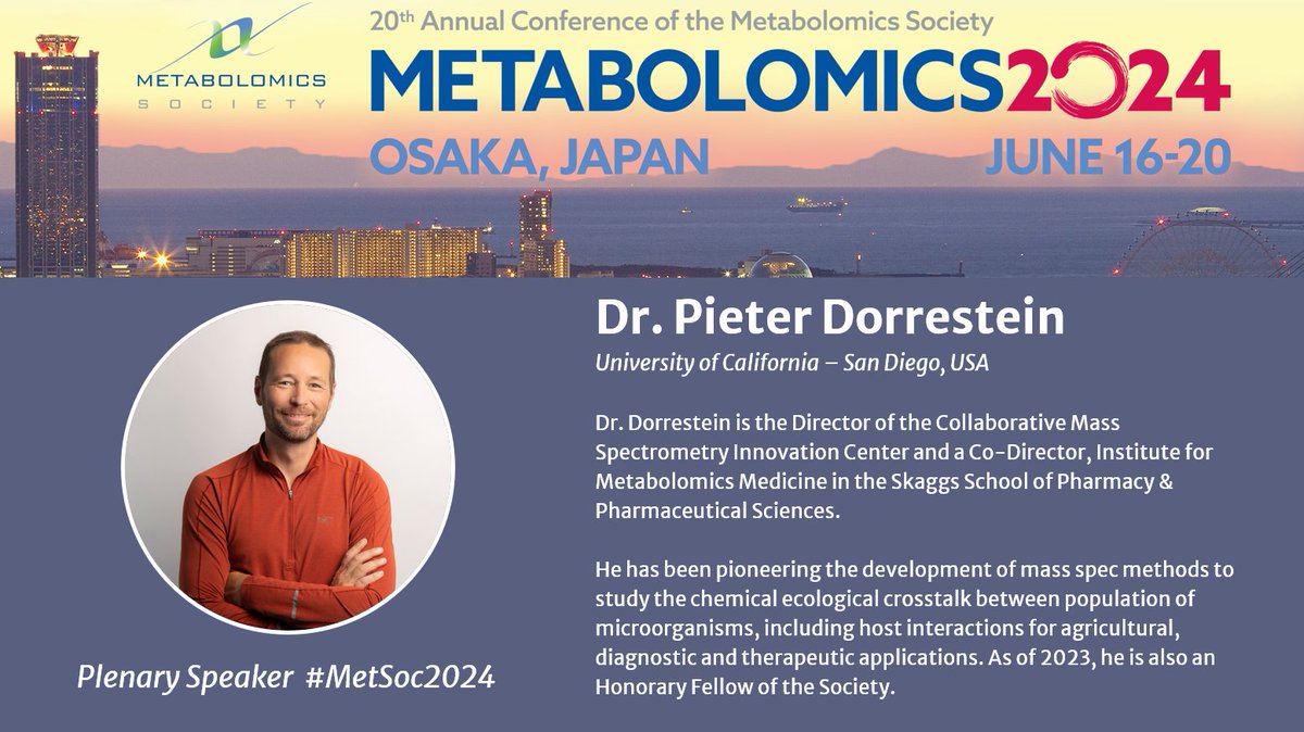 Happy to introduce our lineup of Plenary speakers for #MetSoc2024, starting with Dr. Pieter Dorrestein. 

Join us at the Opening Session for his lecture: 

The Emerging Big Data Era in Metabolomics/Lipidomics: Discovering New Molecules at the Repository Scale