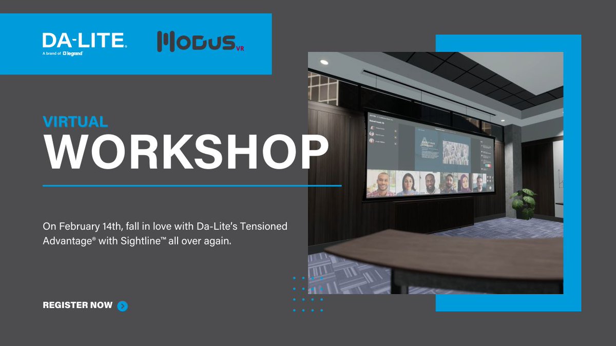 Did you miss the workshop featuring Da-Lite's Tensioned Advantage with SightLine in Modus VR's virtual reality environment? Catch the recording and our see our product now available in the Modus VR Product Library: ow.ly/6Plw50QIhT5! 

#ModusVR #SightLine #VirtualReality