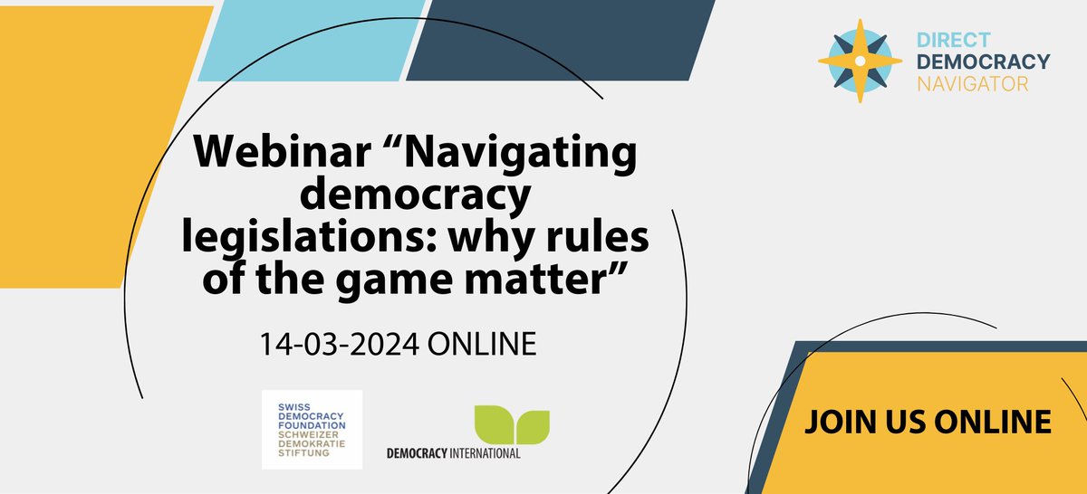 🗓️ Explore the impact of legal designs on the use of the referendums! Join us in the webinar “Navigating democracy legislations: why rules of the game matter” on Thursday, 14 March, 12:30 - 14:00 CET, Online

More info and register here democracy.community/registration-n…