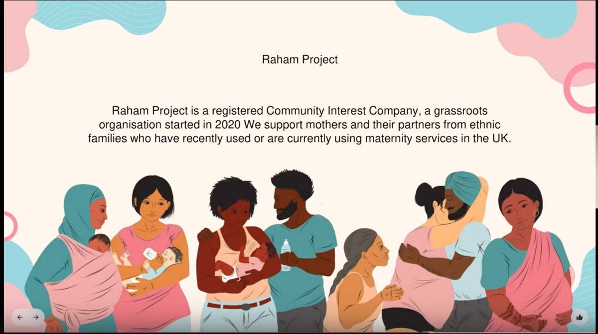 Fascinating listening to @Faizathemidwife about the support for BAME mothers and partners through the @RahamProject Amazing work and great progress but so sad to hear about the ongoing struggles and challenges #teamCNO