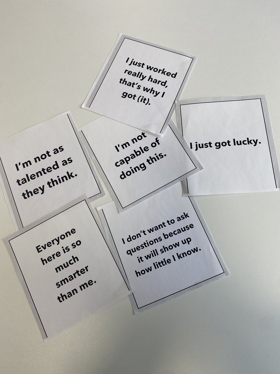 #ImposterSyndrome 

Do any of these thoughts resonate with you? 

It was good to chat about this openly today at the PGR Meet Up! My biggest take away .. every person in the room related to at least one of these comments. Knowing you’re not alone is huge! 

@NUstudents