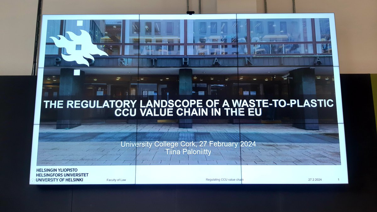 We are delighted to welcome Dr Tiina Paloniitty @TPaloniitty @HelsinkiLaw @HELSINKISUS to @LawUCC @eriucc @UCC this week. We enjoyed her excellent seminar today on 'The Regulatory Landscape of a Waste-to-Plastic CCU Value Chain in the EU' 🏛️⚖️🌎🌿