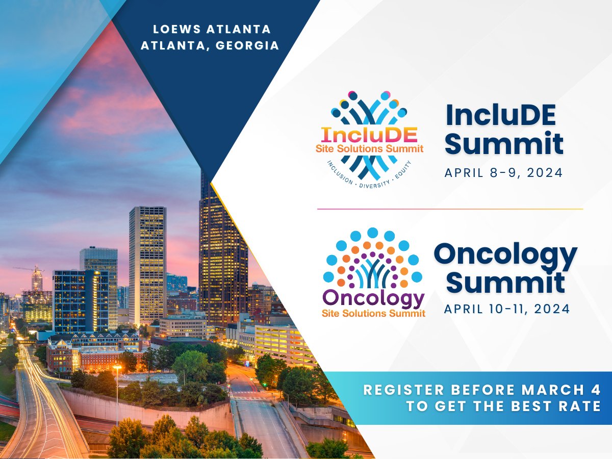 ⭐ Thinking about joining us for the IncluDE &amp; Oncology Site Solutions Summits this April in Atlanta?

Early registration ends this weekend.  Save your seat today!

IncluDE Summit  ⇢ diversitysitesolutionssummit.com
Oncology Summit  ⇢ oncologysitesolutionssummit.com
