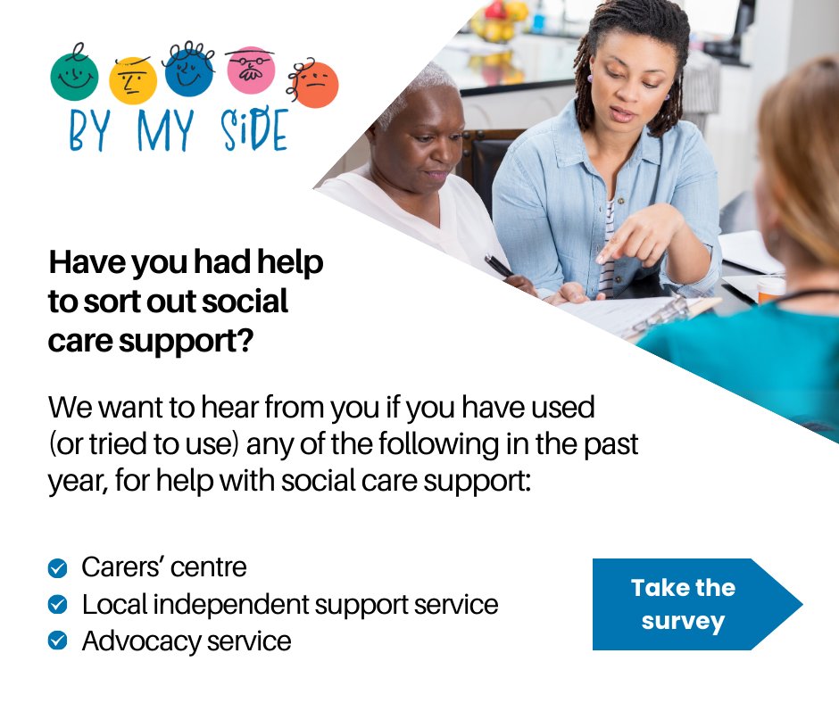Have you had help to sort out social care support, from a local organisation? We’d like to hear about your experience. Please fill in our quick survey to tell us about the help you got: qrco.de/bymysidesurvey The survey is open until 1 April 2024