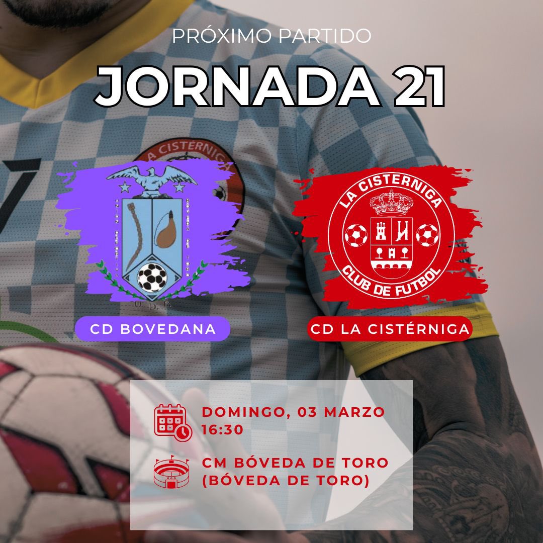 🔜 PRÓXIMO PARTIDO 🔜

JORNADA 2️⃣1️⃣

🆚 CD Bovedana
📆 Domingo, 03 Marzo
⏰ 16:30
🏟️ CM Bóveda de Toro (Bóveda de Toro)