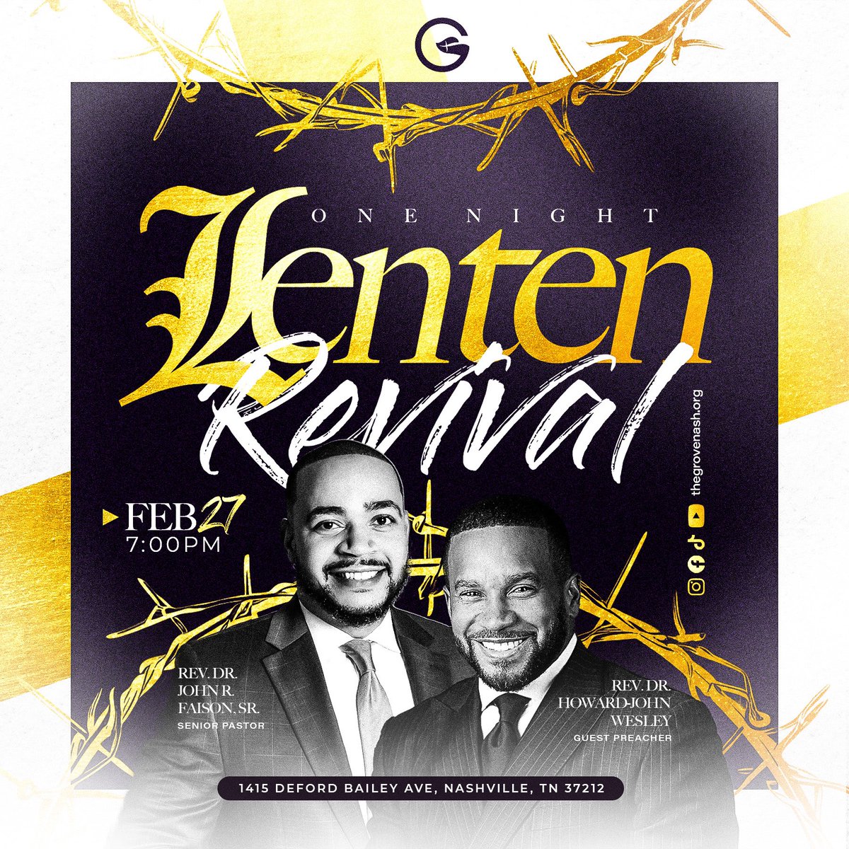 johnfaisonsr's tweet photo. It’s revival time @thegrovenash! Meet us tonight for prayer, praise, &amp; preaching at our Nashville campus. One of God’s best, @PastorHJW, will be with us to share the Word. It’s going to be an incredible encounter with God. I’ll see you there!
#Forward https://t.co/t404ICDgT6