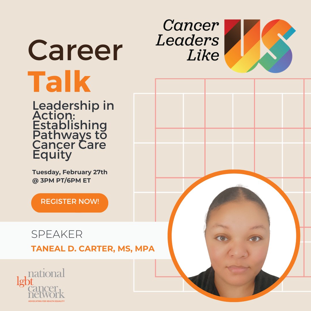 Our February Career Talk is here with the incredible Taneal Carter, MS, MPA.🌟 Join us for a discussion on 'Leadership in Action: Establishing Pathways to Cancer Care Equity.' 📅 Save the date: Tuesday, February 27th @ 3PM PT/6PM ET. Register here: bit.ly/CLLU24CT