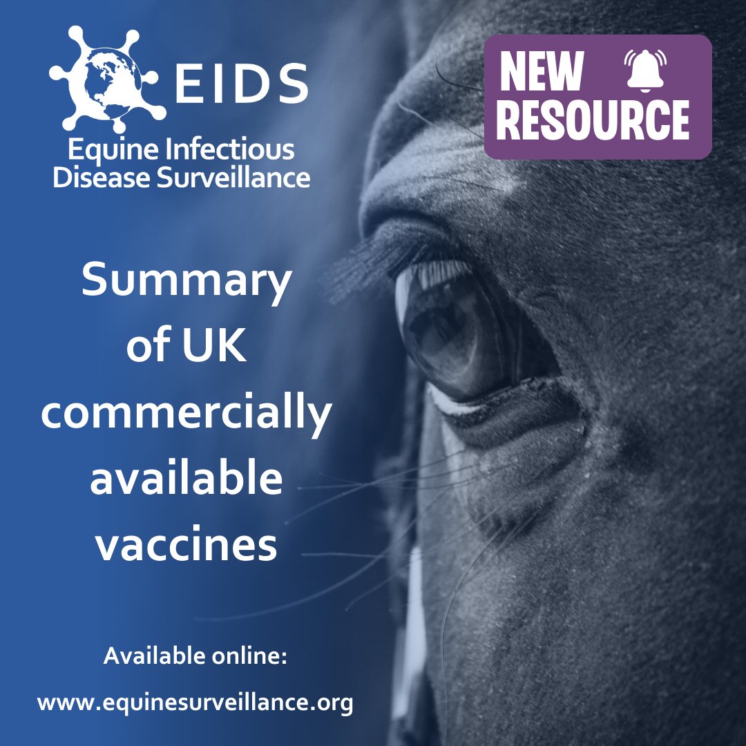 EIDS has produced a new resource for vets and owners summarising commercially available vaccines for horses in the United Kingdom. Find it on our website under the 'Forms and Resources' tab 📷 equinesurveillance.org